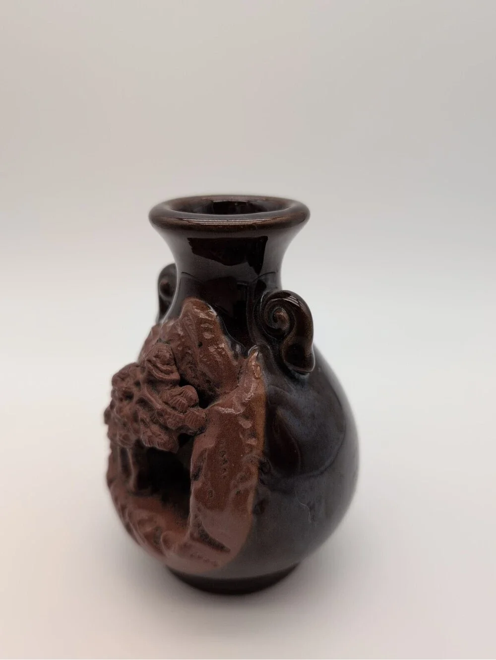Banko Ware Japanese Pottery Intricately Carved Landscape House Miniature Vase 4